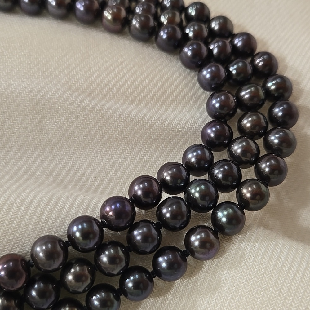 Triple Strand Black Akoya Pearl Necklace - Picture 4 of 4